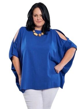 Alembika Cobalt Blue Boxy Dolman Top Cold Shoulder Plus 3X NWT Resort Lagenlook